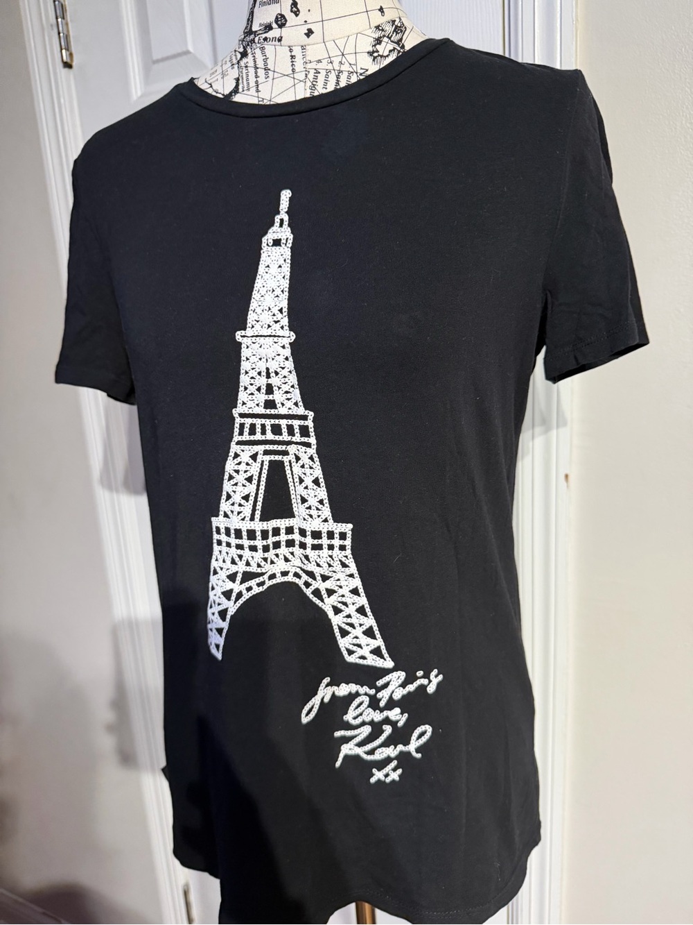Karl Lagerfeld Eiffel Tower Paris cotton jersey embellish graphic S Black/White - Picture 3 of 5